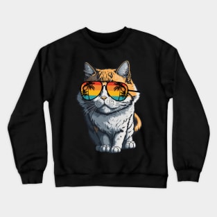 Cool Feline in Shades: Whiskered Purrfection for Cat Miaw Lovers Crewneck Sweatshirt